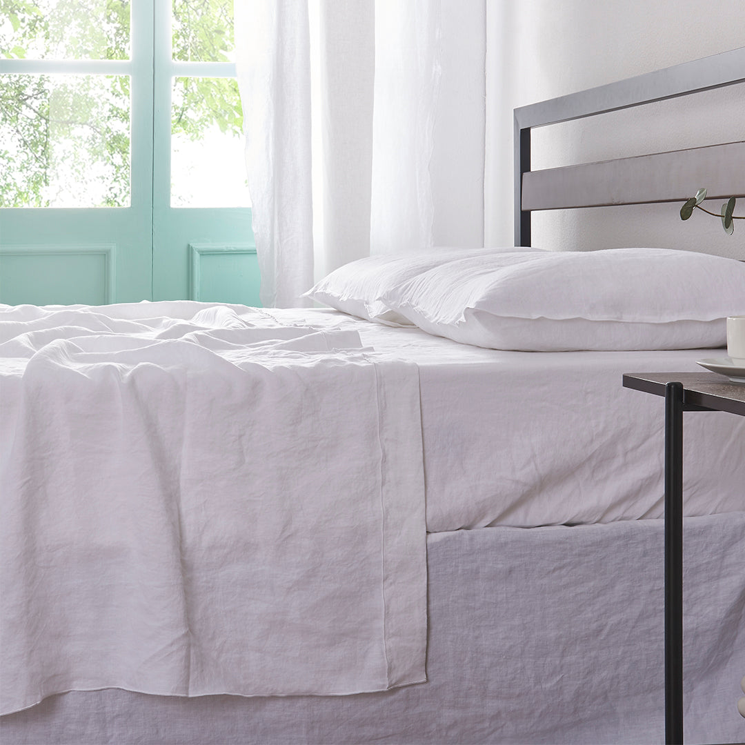 White Linen Flat Sheet with Embroidered Edge
