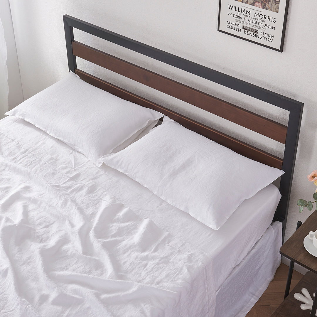 White Linen Pillowcases with Embroidered Edge