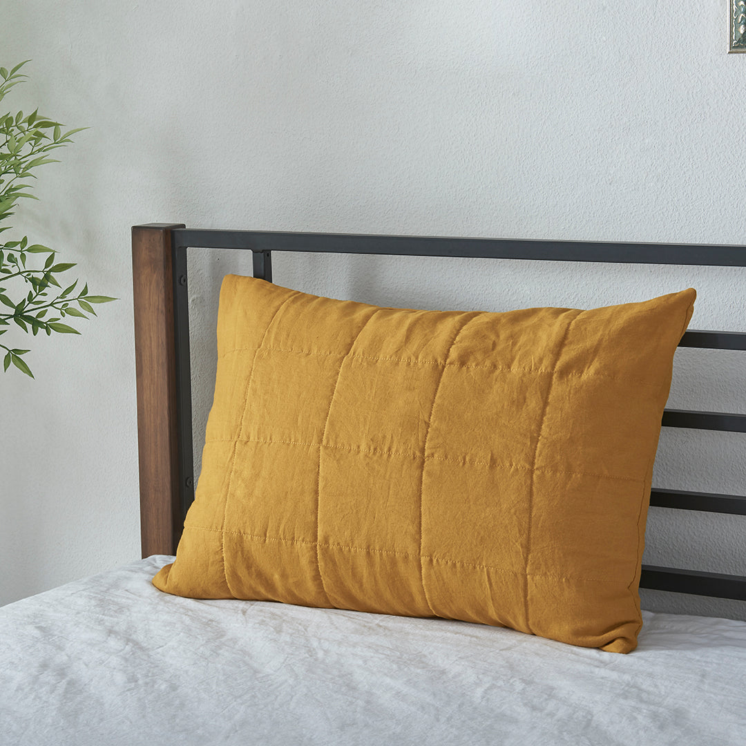 Mustard Yellow Linen Quilted Sham