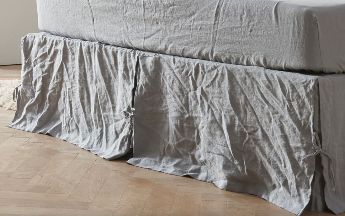 Alloy Gray Natural Linen Side Pleated Bedskirt With Ties