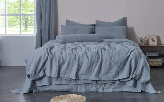 Alloy Gray Linen Duvet Cover With Ties on Bed