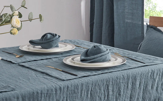 French Blue Linen Plain Napkin Set