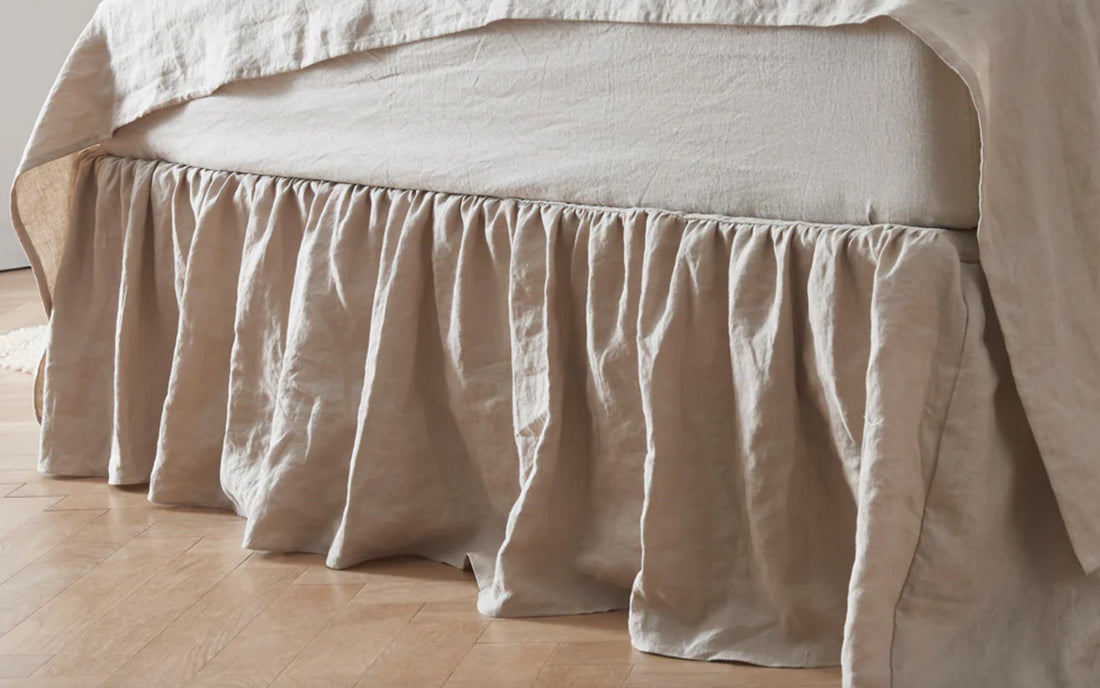 Natural 100% Linen Gathered Dust Ruffle on bed