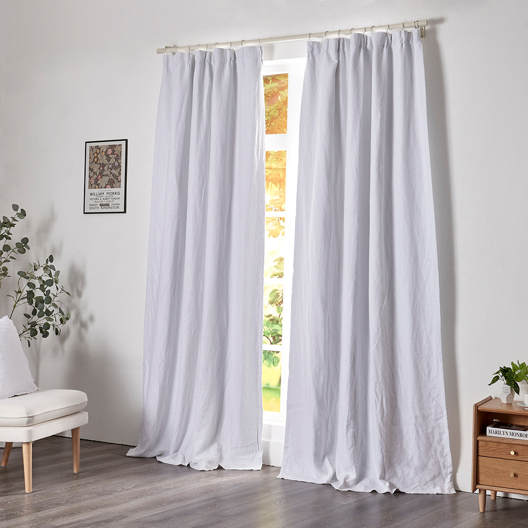 White Linen Curtains in Living Room