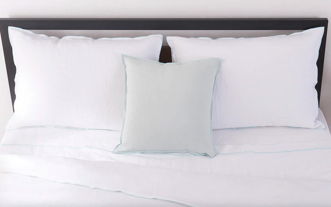 Pale Blue Edge Embroidered Linen Duvet Cover