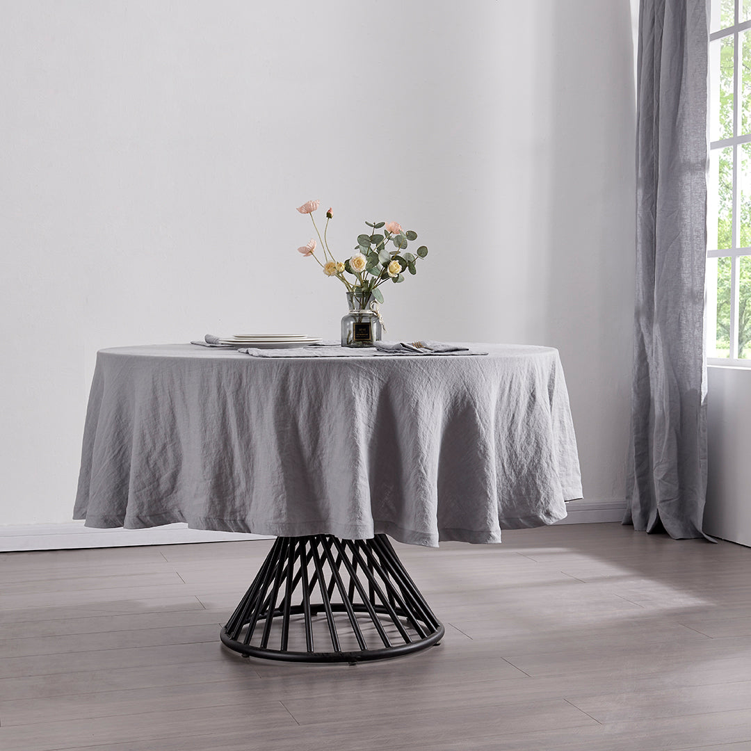 Gray Linen Tablecloth on Table