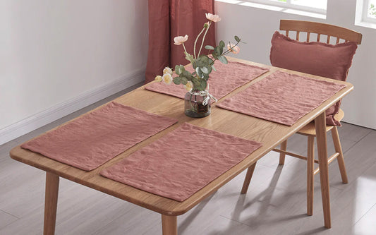 Red Linen Placemats on Table