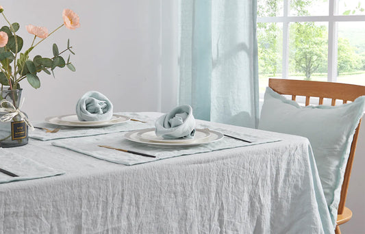 Pale Blue Linen Napkins on Dining Table