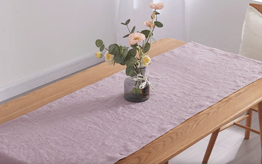 Lilac Linen Plain Table Runner with Flowers