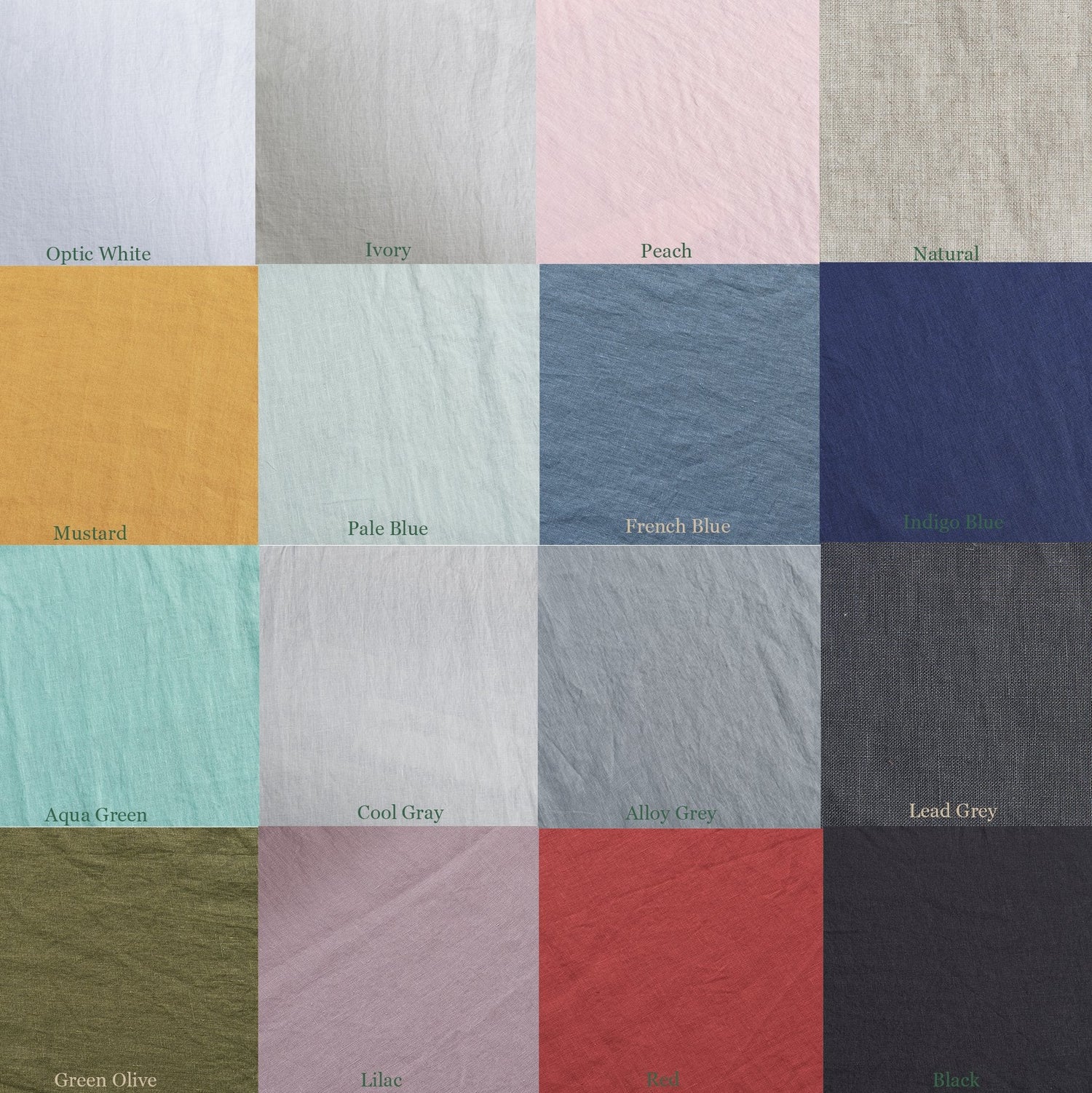 Linenforce Color Swatches for Linen Bedding, Curtains, and Table Linens