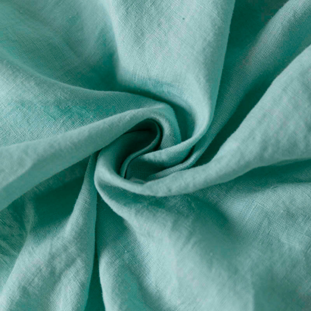 Washed Linen Fabric in Aqua Green