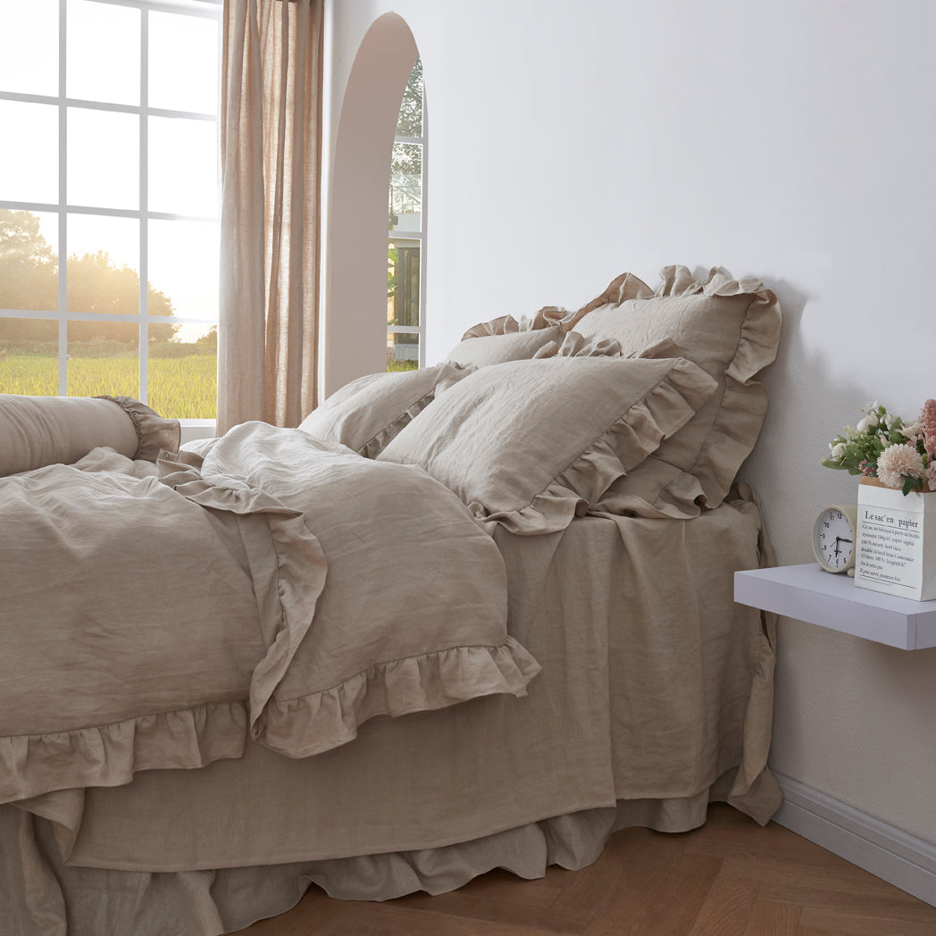 Natural 100% Linen Ruffle Hem Pillowcases - linenforce