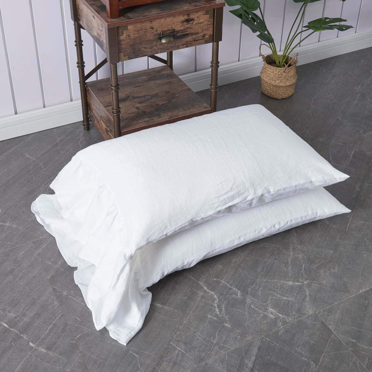 100% Linen Side Ruffle Pillowcases Collection - linenforce