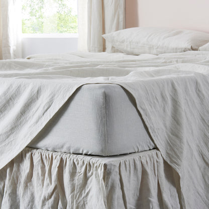 Breathable Linen Cool Gray Fitted Sheet on Bed