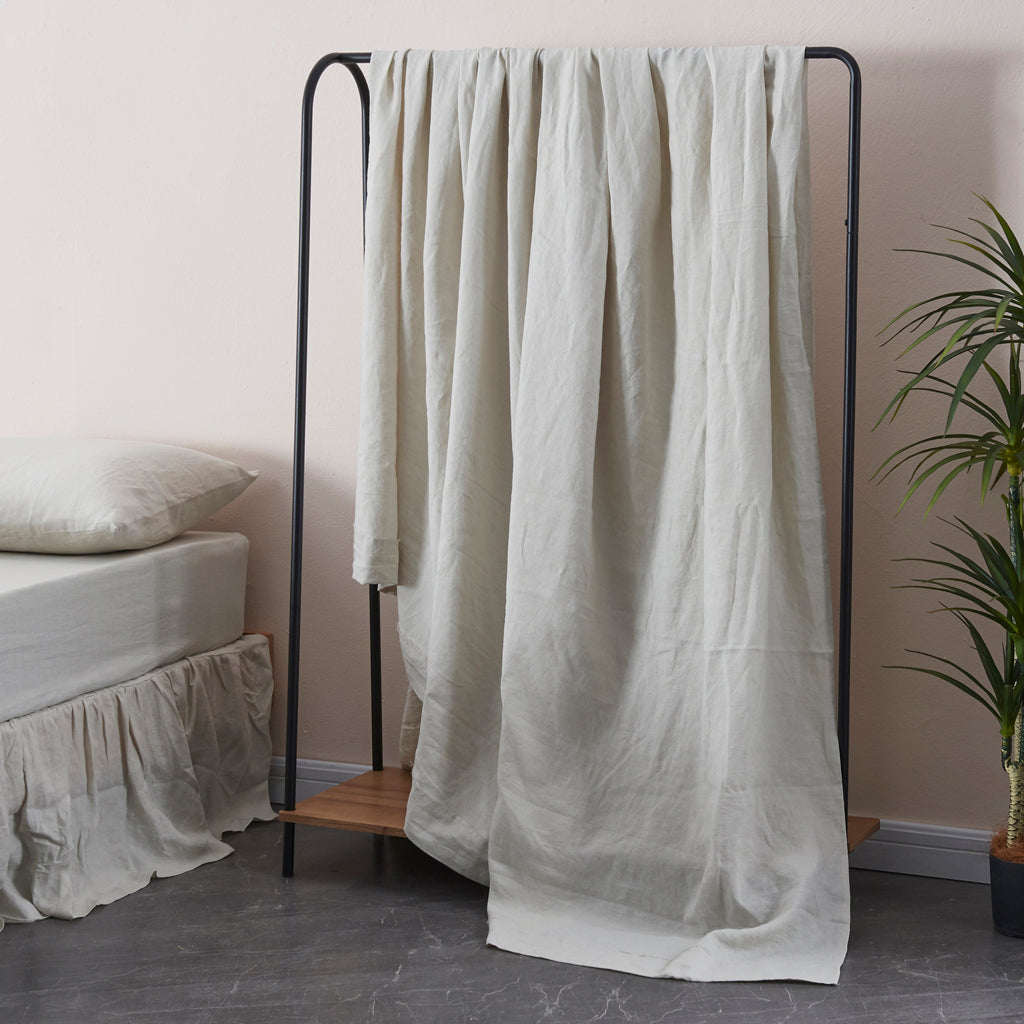 Cool Gray 100% Linen Flat Sheet in Bedroom
