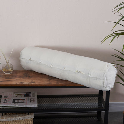 Cool Gray Buttoned Linen Bolster Pillow on Bench