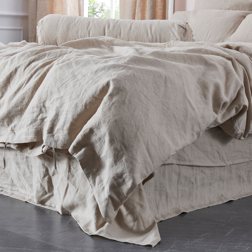 Natural Linen Duvet Cover With Tie Closure on Bed