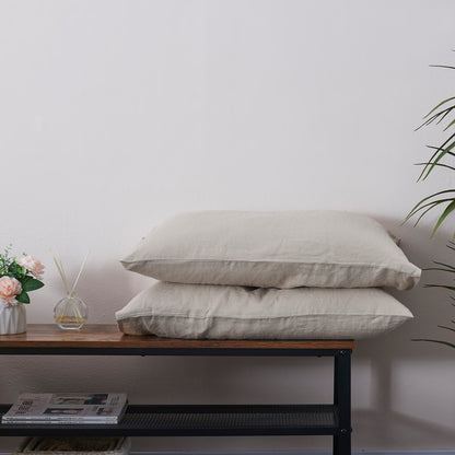 Natural Linen Pillowcases Pair on Bench