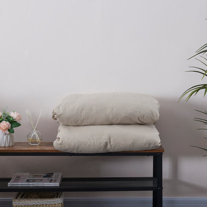 Folded Natural Linen Duvet Cover With Ties
