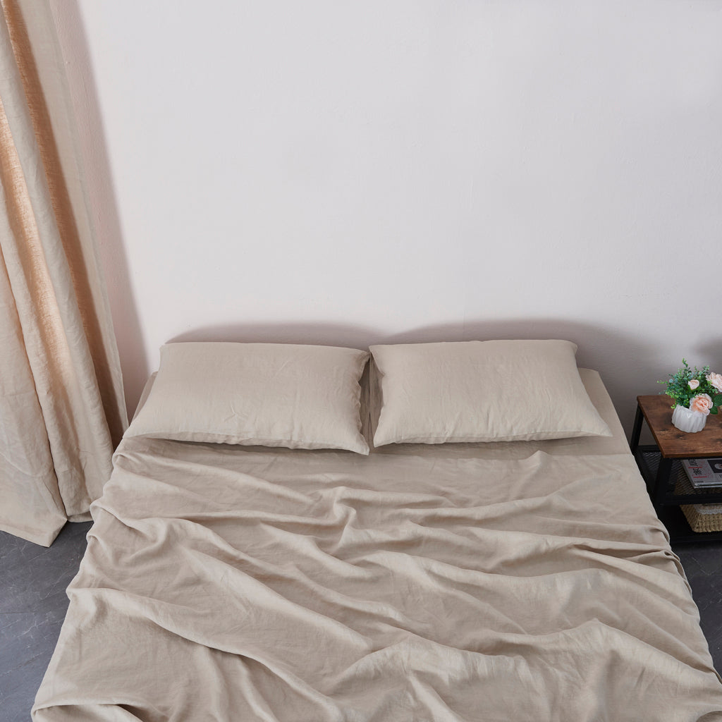 Natural 100% Linen Sheet Set On Bed - linenforce