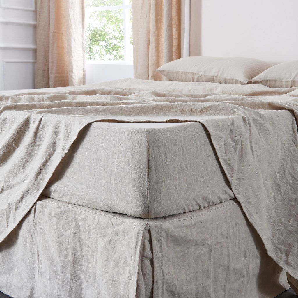 Side View Of Natural 100% Linen Fitted Sheet - linenforce