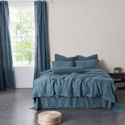 French Blue 100% Linen Duvet Cover With Ties on Bed