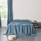 French Blue Linen Flat Sheet on Bed
