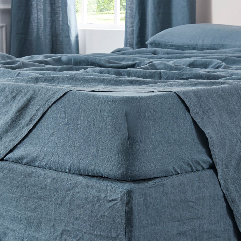 Cooling Linen Fitted Sheet in French Blue
