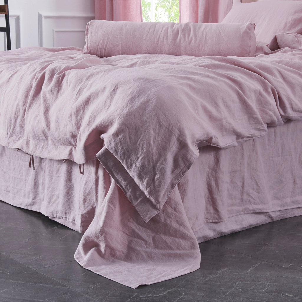 Side View Of Violet 100% Linen Duvet Cover With Ties - linenforce