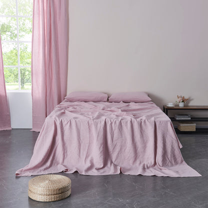 Violet Linen Cooling Flat Sheet on Bed