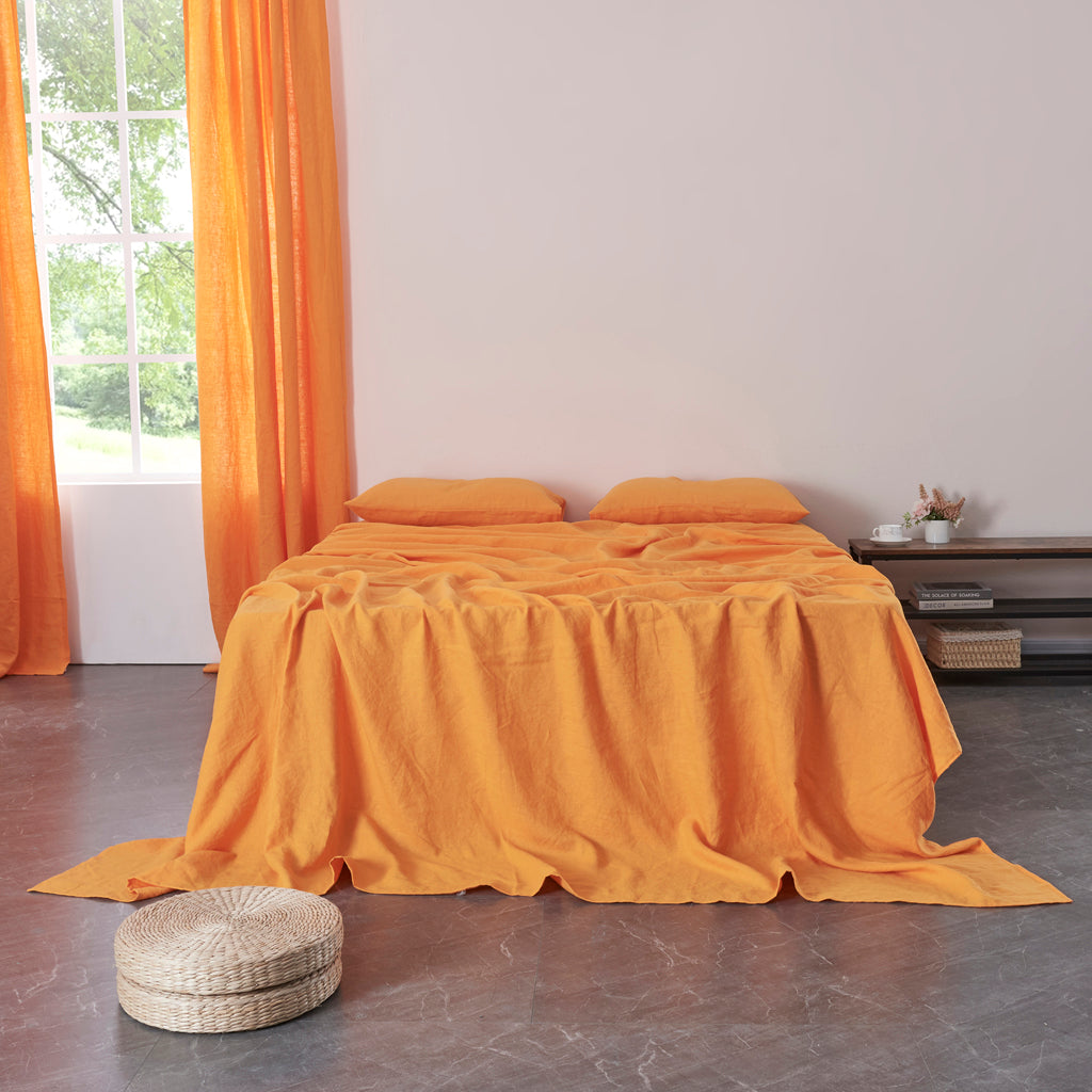 Tangelo 100% Linen Flat Sheet On Bed - linenforce