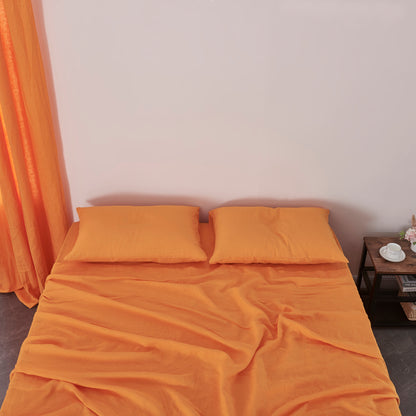 Tangelo Cooling Linen Sheet Set On Bed