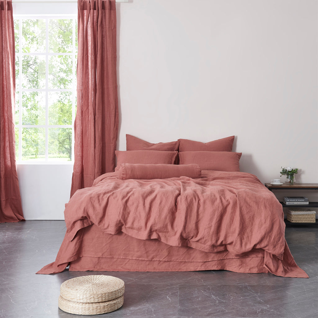 Rust Red Linen Duvet Cover with Ties