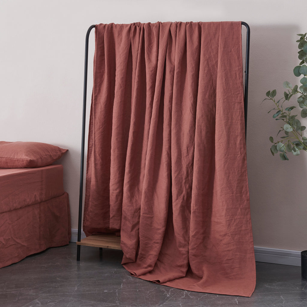 Rust Red 100% Linen Flat Sheet Hanging - linenforce