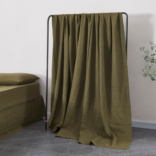 Green Olive 100% Linen Flat Sheet
