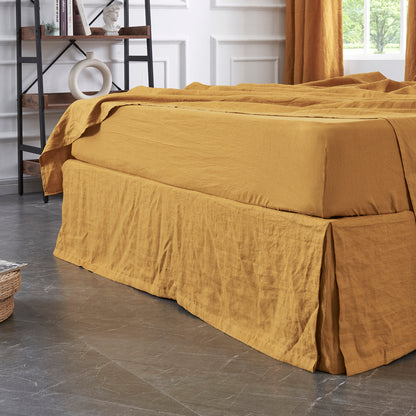 Split Corner Linen Bedskirt in Mustard Yellow