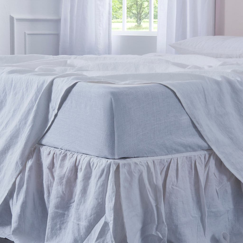 Linen Optic White Fitted Sheet on Bed