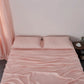 Peach 100% Linen Sheet Set on Bed - linenforce