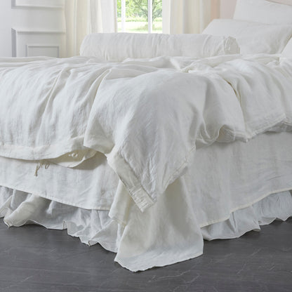 Corner of 100% Linen Ivory White Duvet Cover With Ties