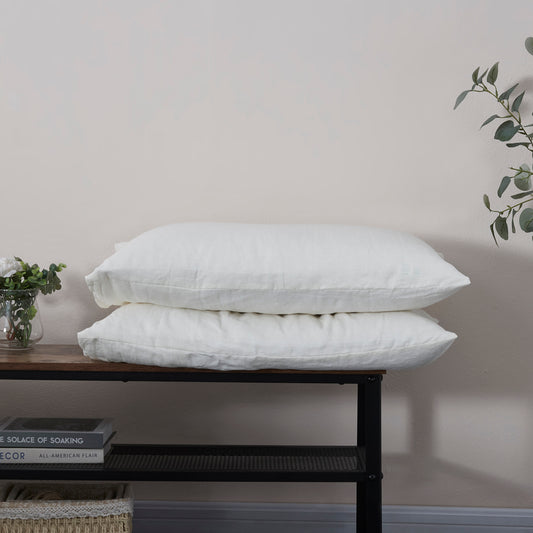 Ivory Linen Pillowcases Pair on Bench