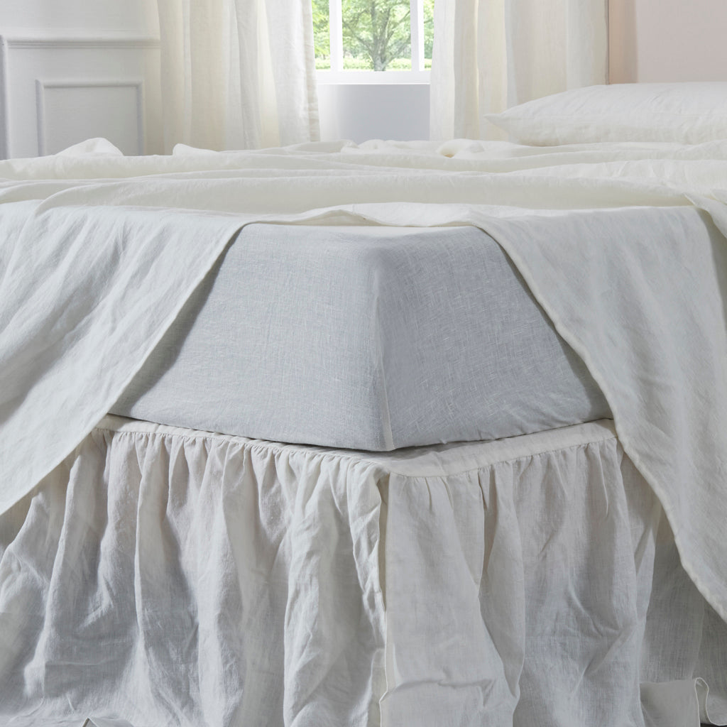Linen Ivory Fitted Sheet on Bed