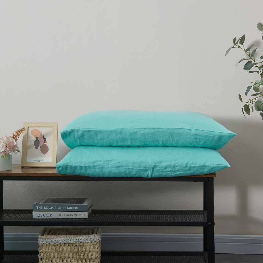 Cooling Linen Pillowcases in Aqua Green