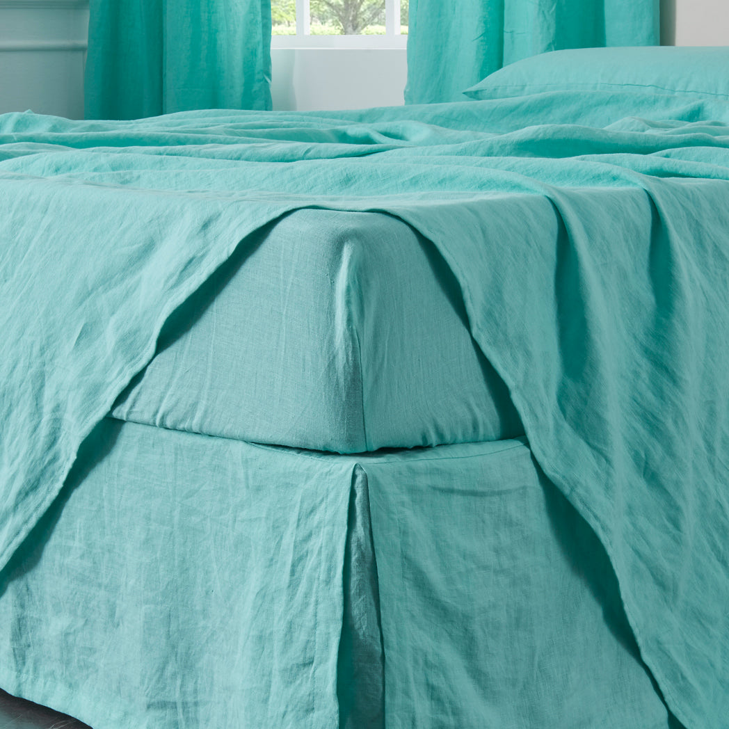 Linen Aqua Green Fitted Sheed on Bed