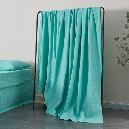 Hanging 100% Linen Flat Sheet in Aqua Green