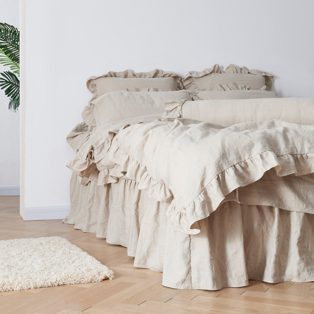 Linen duvet cover with ruffle. Washed soft linen king bedding. Natural stonewashed queen linen 2024 ruffled duvet cover