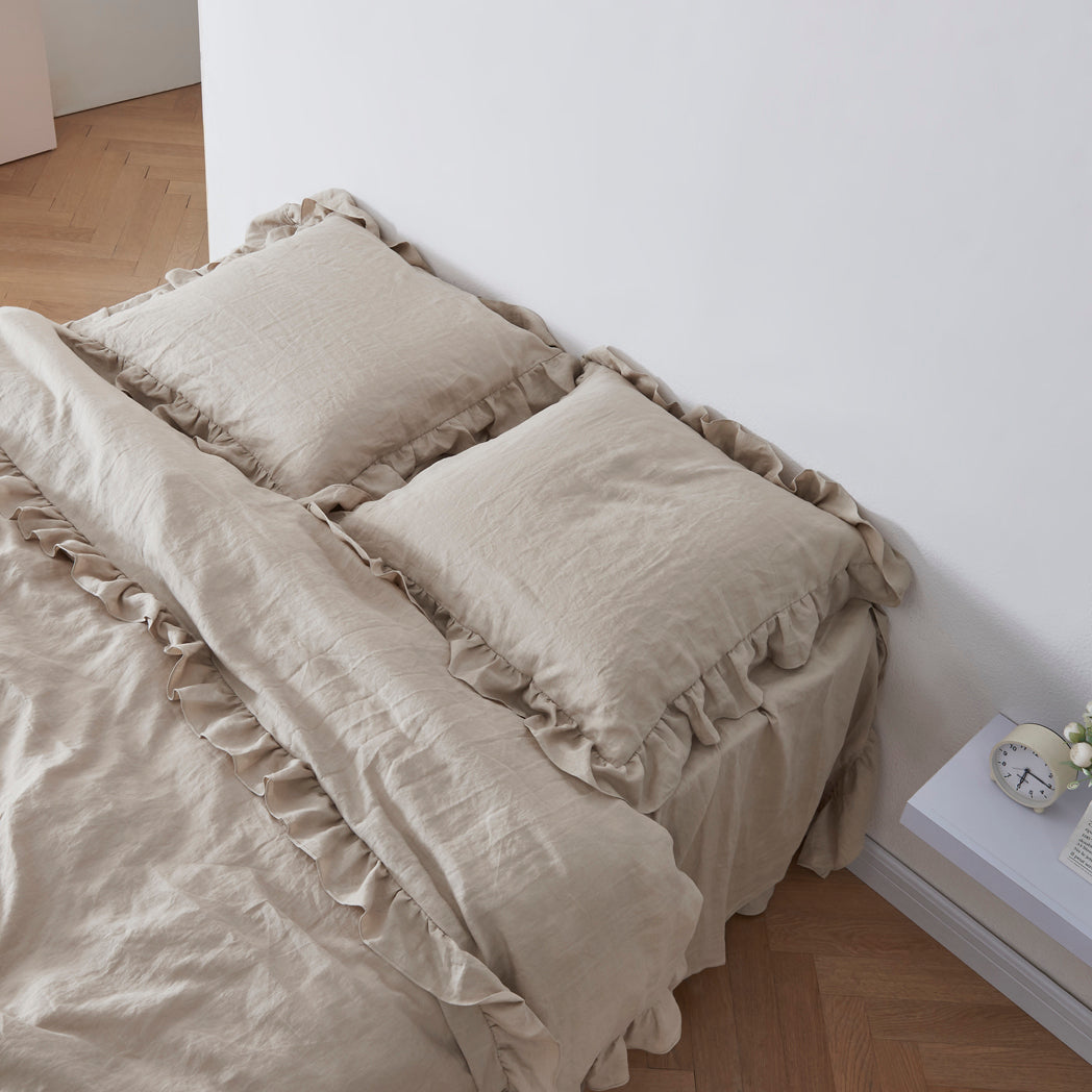 Natural Square Linen Ruffle Hem Pillowcases