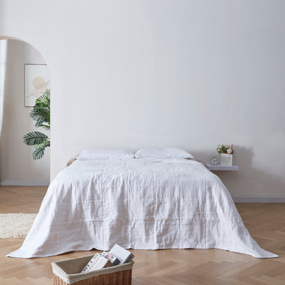 White Linen Quilted Bedspread