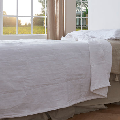 White Linen Box Stitch Quilt Bedspread