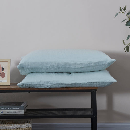 Pale Blue Linen Housewife Pillowcases Stack