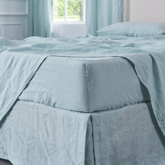 Cooling Linen Pale Blue Fitted Sheet on Bed